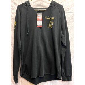 New Nine Line Apparel Women's Large Black Hoodie w Camouflage Flag and Raw Hem